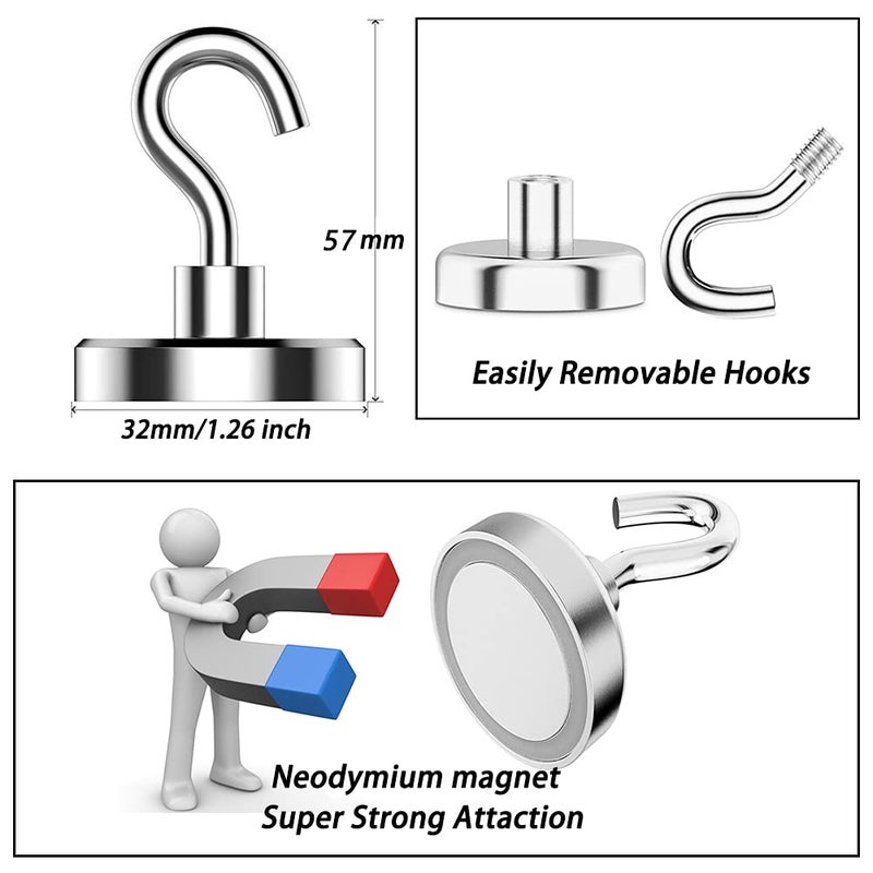Elefama 100LB Magnetic Hooks Heavy Duty for Hanging BBQ Grill Utensils Tools Coat Wreaths Outdoor Strong Neodymium Rare Earth Magnets Hook Hangers for Refrigerator Locker Cruise Cabins - Image 2
